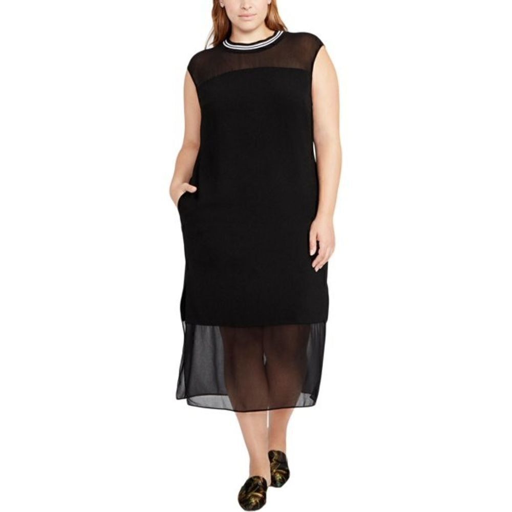 Rachel Roy Sheer Black Blue Striped Detail Dress